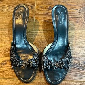 Coach Black Floral Kitten Heel Mules